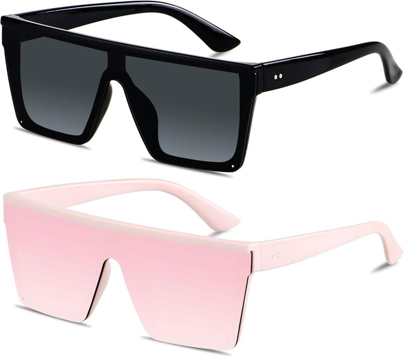 LYZOIT Square Oversized Sunglasses for Women Men Big Flat Top Fashion Shield Large UV Protection Rimless Shades - Image 1